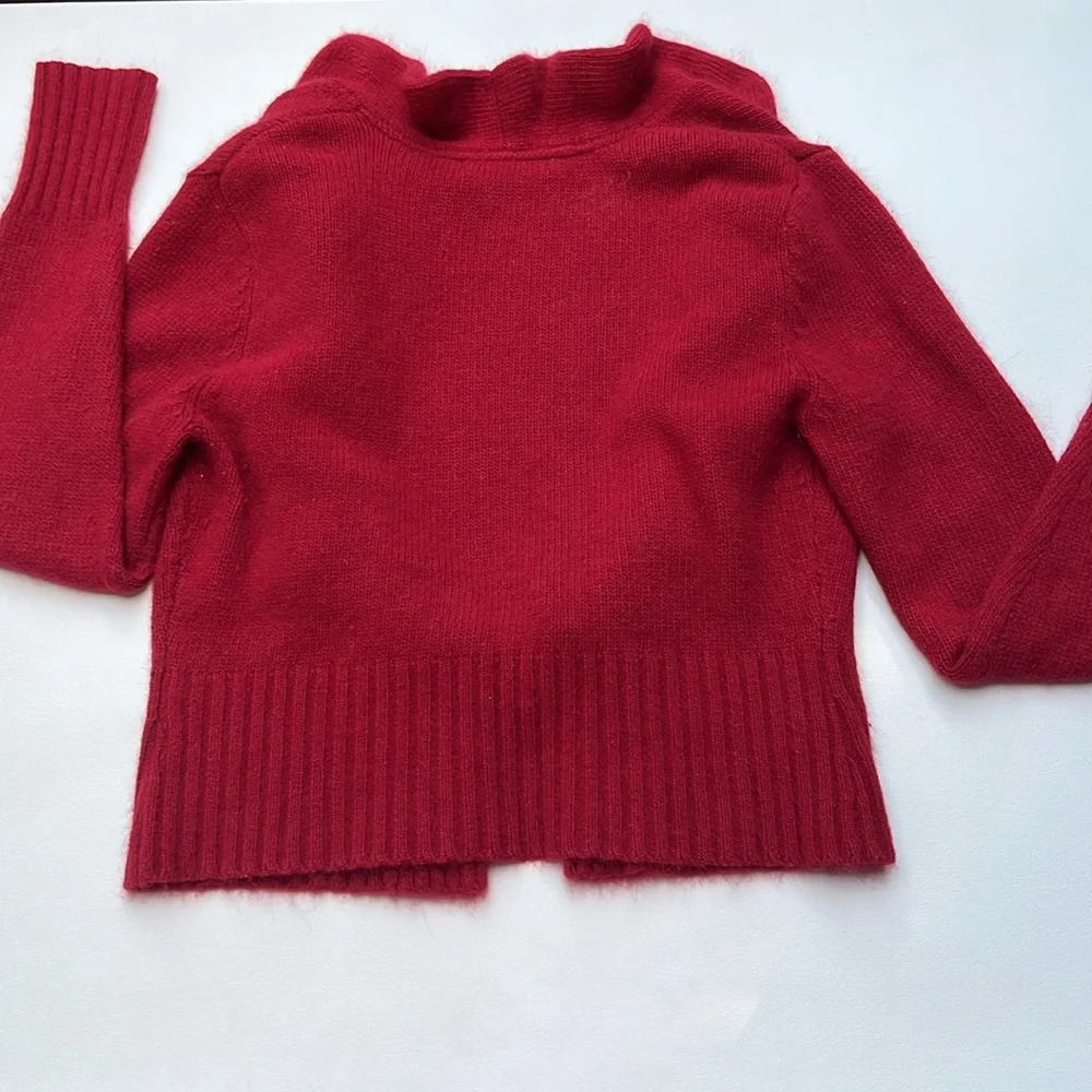 Marina Luna Womens‎ Cranberry Red 37% Angora Ruffle Front tie layer Cardigan  L